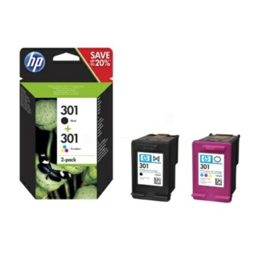 HP atramentová náplň čierna / farba (N9J72AE / 301) (Dvojbalenie, multipack)